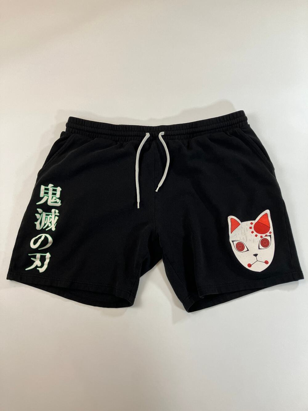 Demon Slayer Men’s XL Black Sweat Shorts Fox Mask Anime Ripple Junction